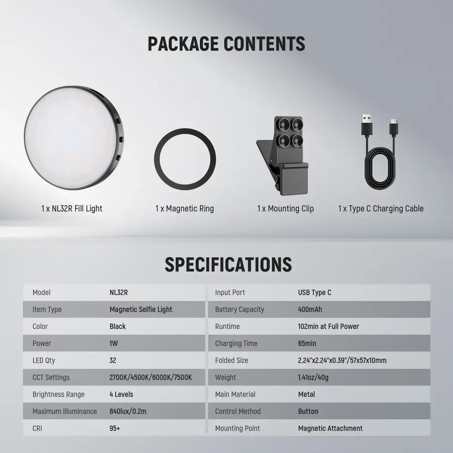 NEEWER ENTRY LEVEL VERSION NL32R Magnetic Selfie Light