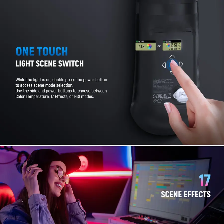 NEEWER BASICS GC30C مصباح تعبئة LED قابل للنفخ محمول باليد , بقدرة 30 واط RGB