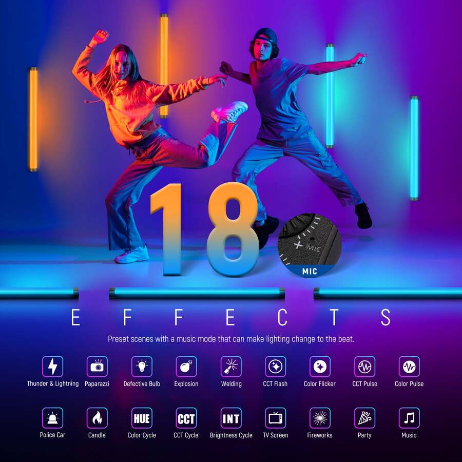 תאורת צינור NEEWER TL60 20W RGB עם שליטה באמצעות אפליקציה / 2.4G / DMX